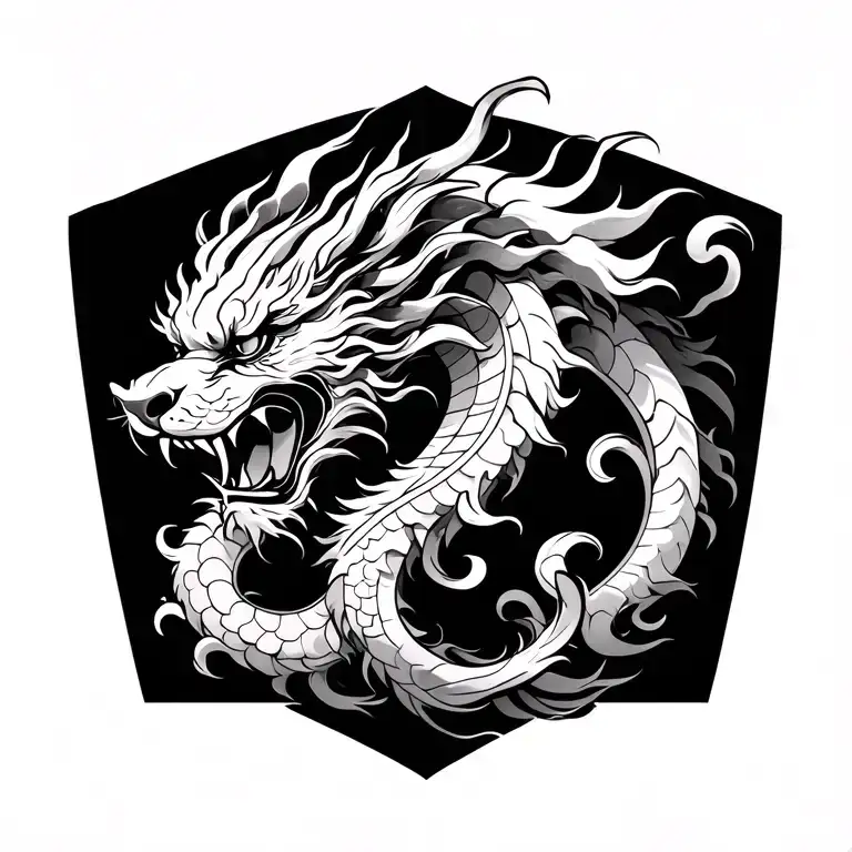 chinese dragon and lion  tattoo design idea