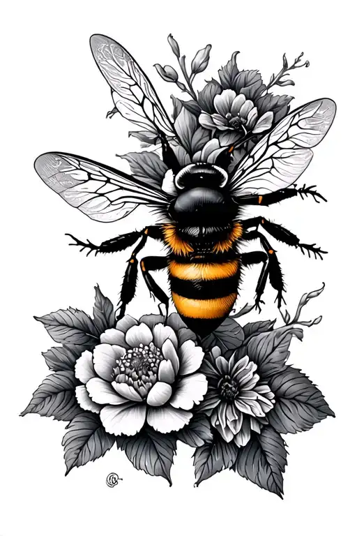 bumble bee, jasimn flowers intertwined tattoo design idea