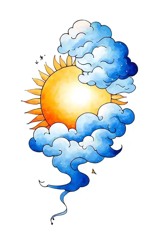 cloud and sun hug each other tattoo design idea