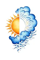 cloud and sun hug each other tattoo design idea