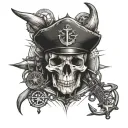 An ox skull with nautical elements such as a compass and anchor, symbolizing the seaman occupation tattoo design idea