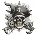An ox skull with nautical elements such as a compass and anchor, symbolizing the seaman occupation tattoo design idea