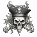 An ox skull with nautical elements such as a compass and anchor, symbolizing the seaman occupation tattoo design idea