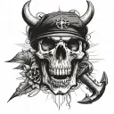An ox skull with nautical elements such as a compass and anchor, symbolizing the seaman occupation tattoo design idea