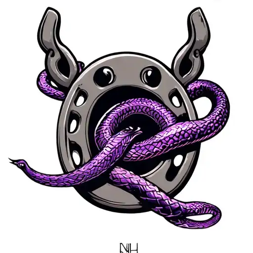 horse horseshoe and purple snake tattoo design idea