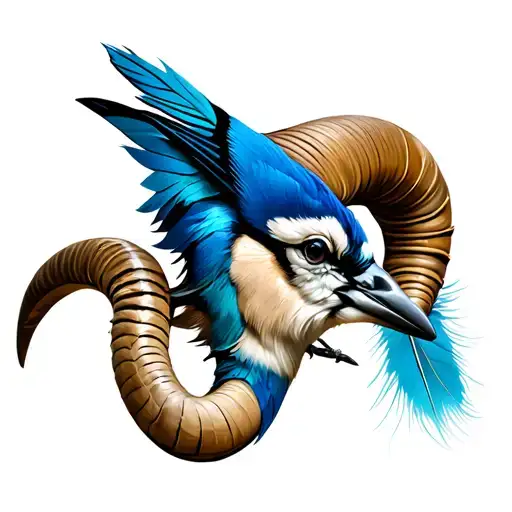 bighorn ram horn and a blue jay feather  tattoo design idea