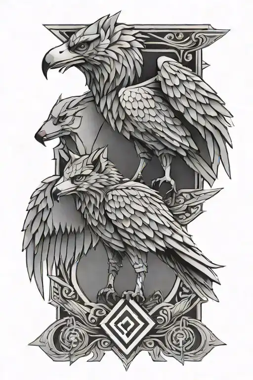 Christian cross eagle and wolf origami style in tattoo design idea