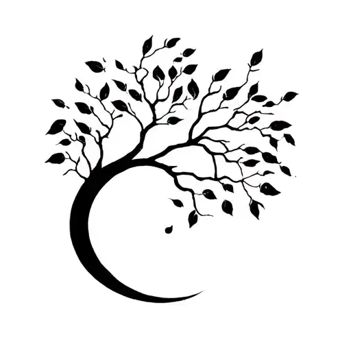 moon tree and fallen leaves falling tattoo design idea