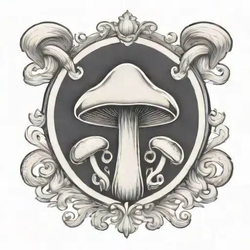 mushroom coat of arms raised tattoo design idea