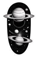 warlock solar system with saturn getting sucked by a black hole tattoo design idea