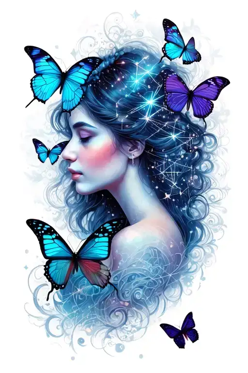 gemini constellation with butterflies surrounding tattoo design idea