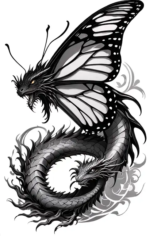 butterfly and dragon for spine tattoo tattoo design idea