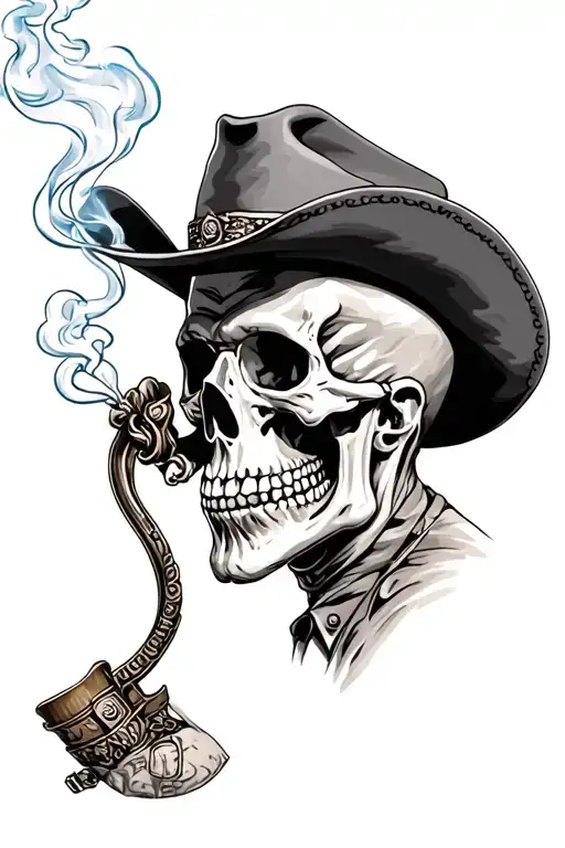 skeleton cowboy smoking tattoo design idea