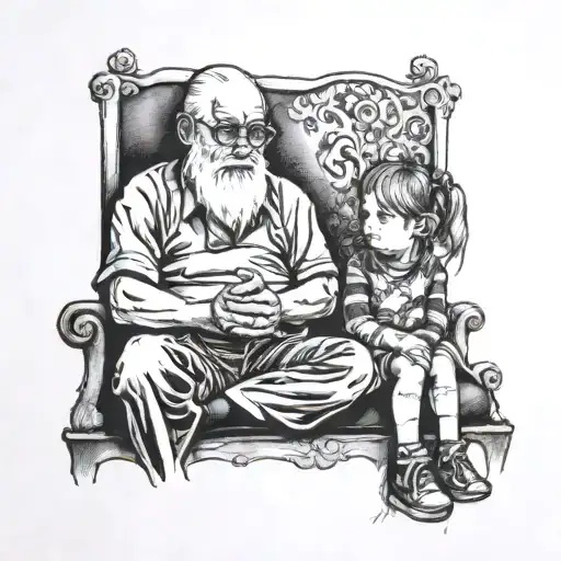 grandfather and granddaughter sitting tattoo design idea