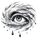 A single eye in the storm’s center, crying teardrops that blend into the hurricane’s motion. tattoo design idea