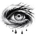 A single eye in the storm’s center, crying teardrops that blend into the hurricane’s motion. tattoo design idea