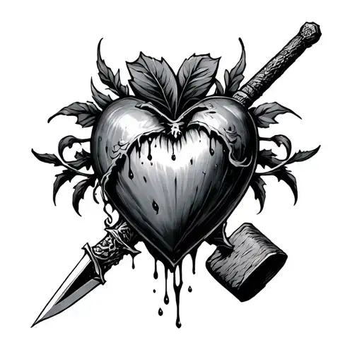 Bleeding Heart, Dagger, Magic, Turtle Shell, Mallet tattoo design idea