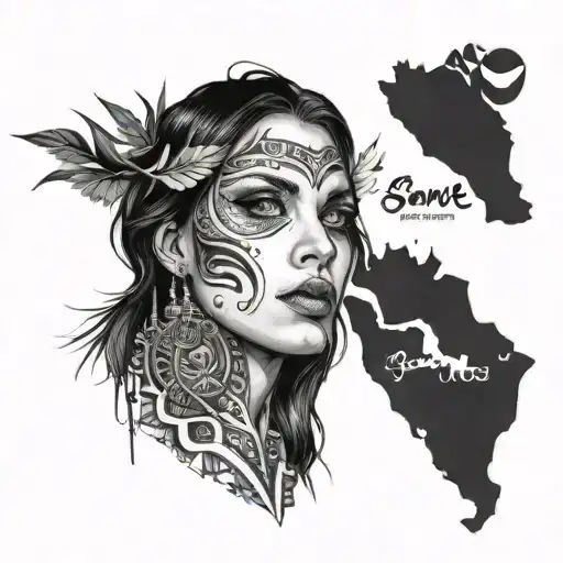 South America indegene women green eyes staring tattoo design idea