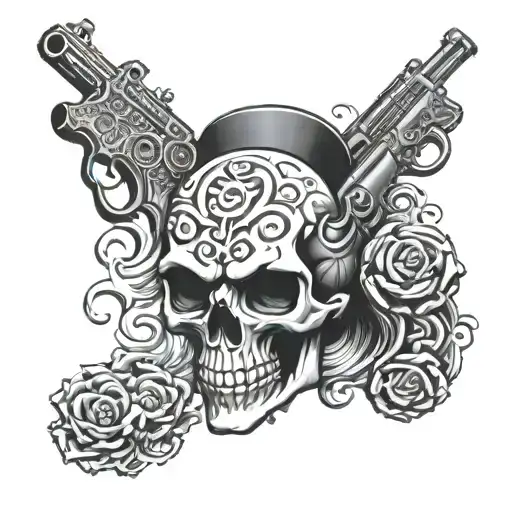 water  skull death guns casino  gangster tattoo design idea