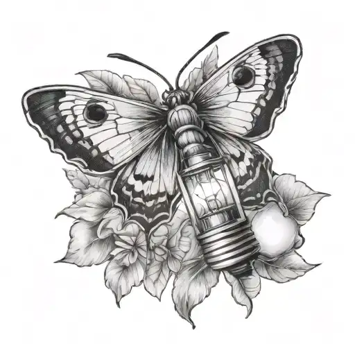 moth resting on Edison light bulb tattoo design idea