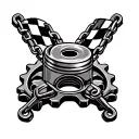 piston checkered flag crossed chain and sprocket tattoo design idea