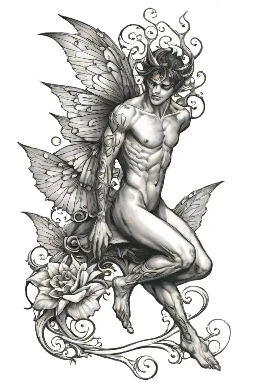 male fairy nude tattoo design idea