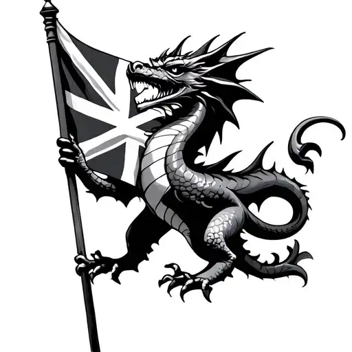 english dragon holding a cornish flag tattoo design idea