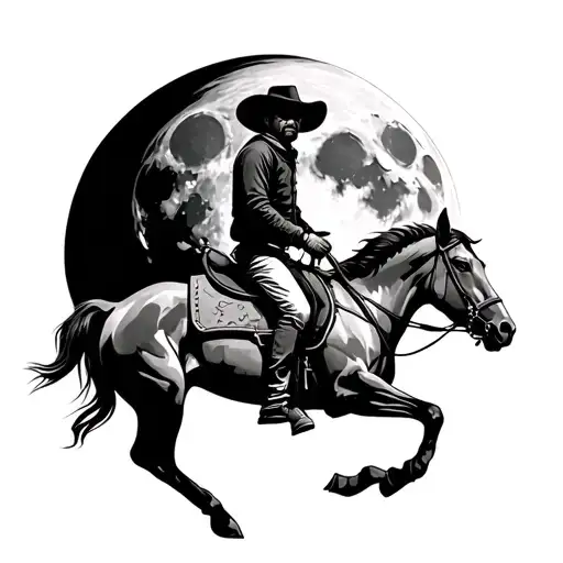 cowboy riding a horse with the moon tattoo design idea