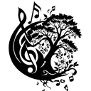 A tattoo design combining music notes and elements of nature such as trees and flowers tattoo design idea