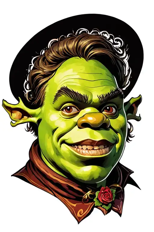 shrek as beast from beauty and the beast rose tattoo design idea