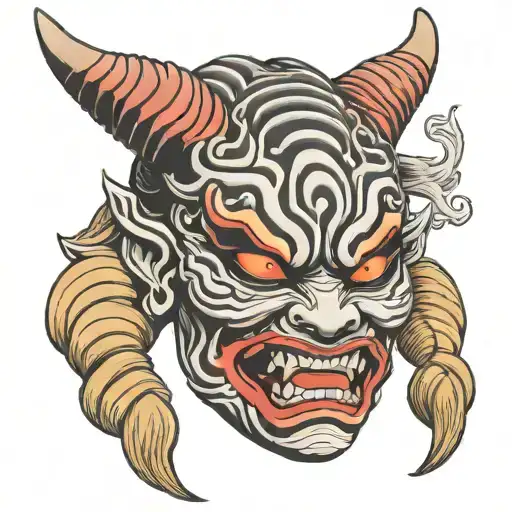 oni mask girl face sad lots of texture  tattoo design idea