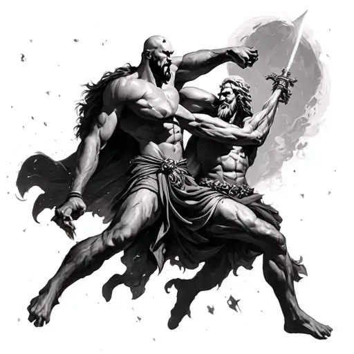 kratos and zeus fight scene tattoo design idea
