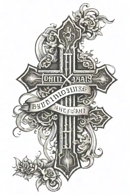 Philippians 4:13 written and three crosses  tattoo design idea