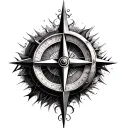 A refined, smaller version of a highly detailed and artistic tattoo design featuring a 3D compass with intricate details tattoo design idea