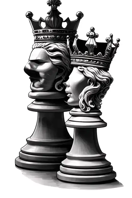 chess king and queen piece with crown tattoo design idea