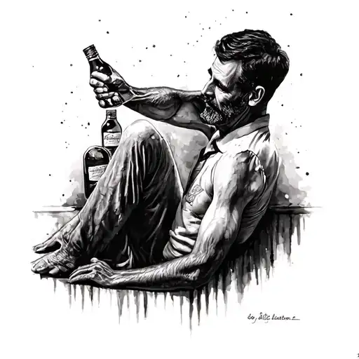 mural of fathers life controlled by alcohol and then dying tattoo design idea