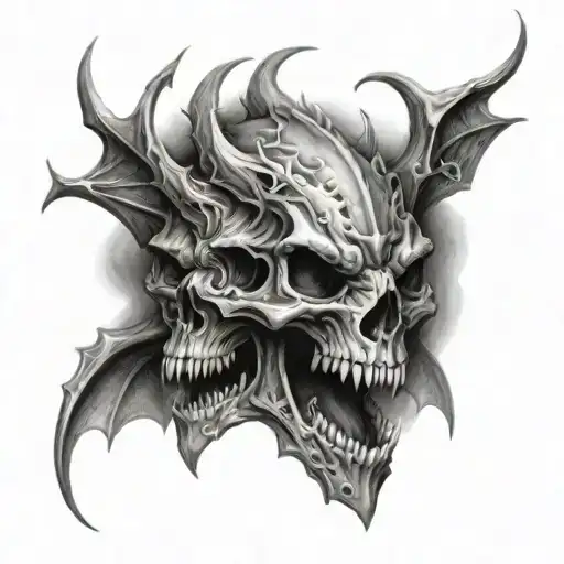 dragon skulls death tattoo design idea