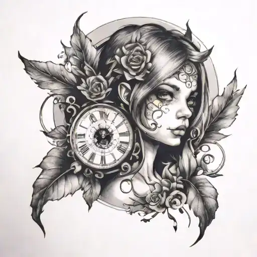 stears, a broken clock a little girl tattoo design idea
