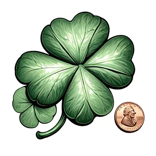 four leaf clover and a lucky penny tattoo design idea