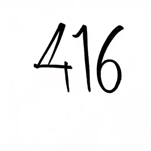 The number "416" written in elegant handwritten script style, thin and minimalist, black ink on white background tattoo design idea