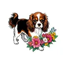 Cavalier King Charles Spaniel in flowers tattoo design idea