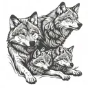 wolf family cubs playing tattoo design idea
