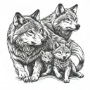 wolf family cubs playing tattoo design idea