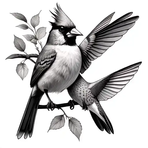 Cardinal And Hummingbird tattoo design idea