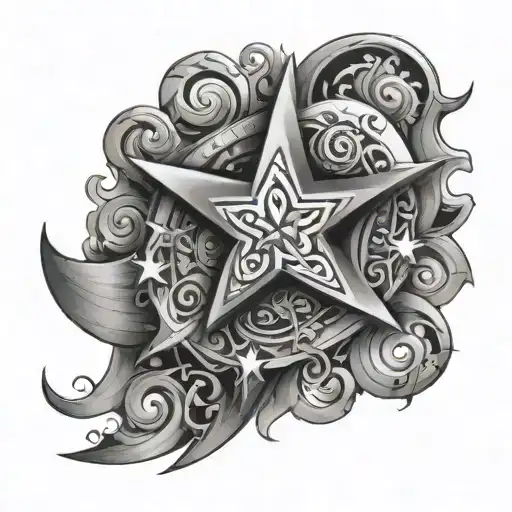 Star and Spiral tattoo design idea