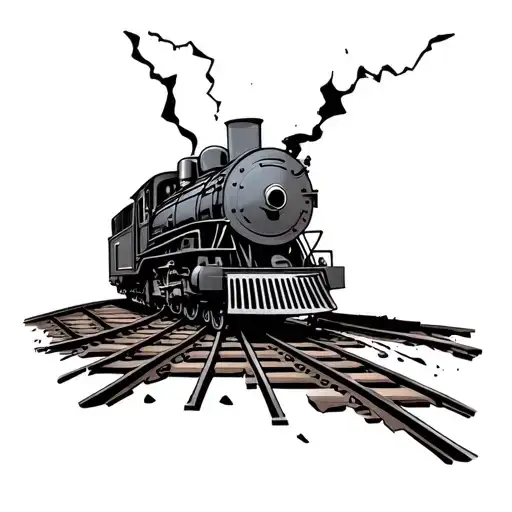 train with broken tracks representing broken bone tattoo design idea