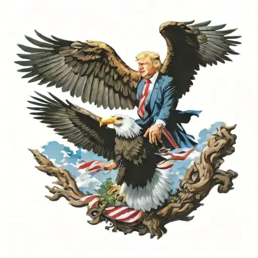 Donald Trump riding a Giant bald eagle tattoo design idea