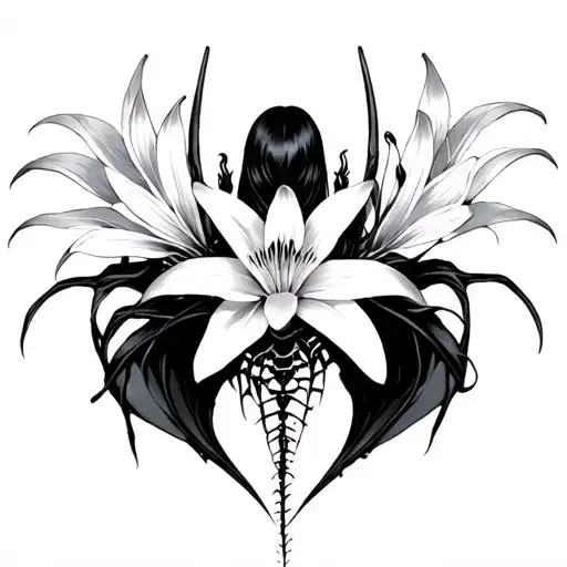 spider Lily flower spine tattoo and succubus back view tattoo design idea