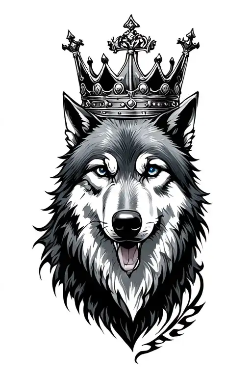 wolf with King's Crown tattoo design idea