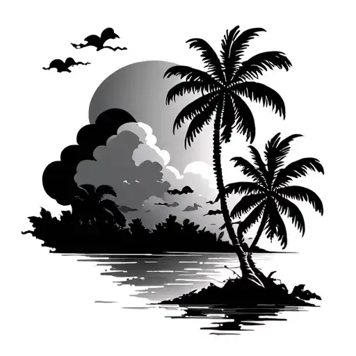 Cloud with coconut trees tattoo design idea